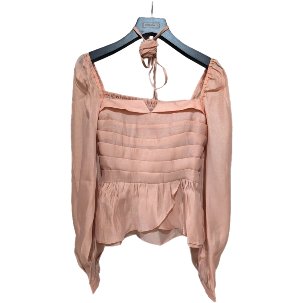 🎀 Luxe 🎀 long sleeve petal pink blouse with rose necklace